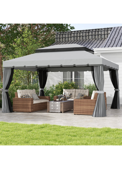 10' x 13' Patio Gazebo with Aluminum Frame – Outdoor Canopy Shelter with Netting & Curtains