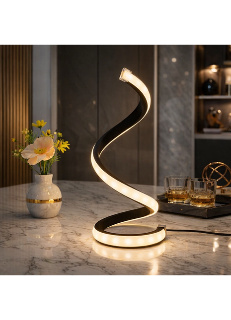 Modern Spiral LED Desk Lamp with 3 Color Dimming – USB Minimalist Table Lamp for Bedroom, Office & Home Decor