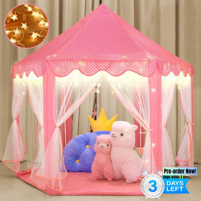BE1- Outdoor Indoor Portable Folding Princess Castle Tent Kids Children Funny Play Fairy House Kids Play Tent(Warm LED Star Lights) - Likeshoppe