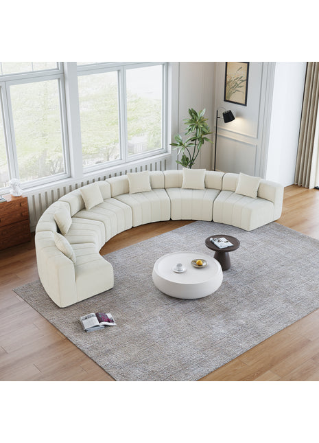 Likeshoppe Curved Modular Chenille Sectional Sofa – Beige 6-Seat Semi-Circular Cloud Couch with Pillows for Living Room