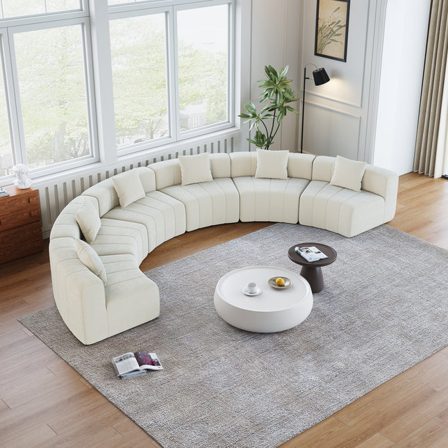 Likeshoppe Curved Modular Chenille Sectional Sofa – Beige 6-Seat Semi-Circular Cloud Couch with Pillows for Living Room
