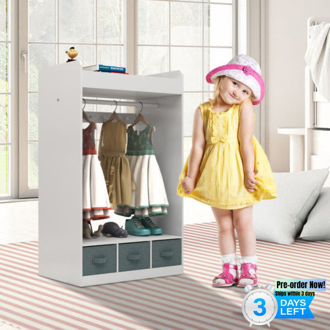 AX4- Kids Costume Organizer, Costume Rack, Kids Armoire, Open Hanging Armoire Closet with Mirror-WHITE - Likeshoppe