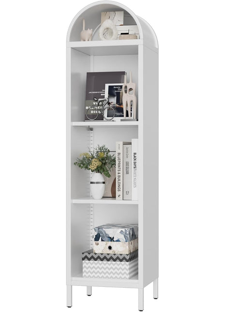 Arched Metal Display Bookcase with Glass Doors – Modern Storage Cabinet with Adjustable Shelves