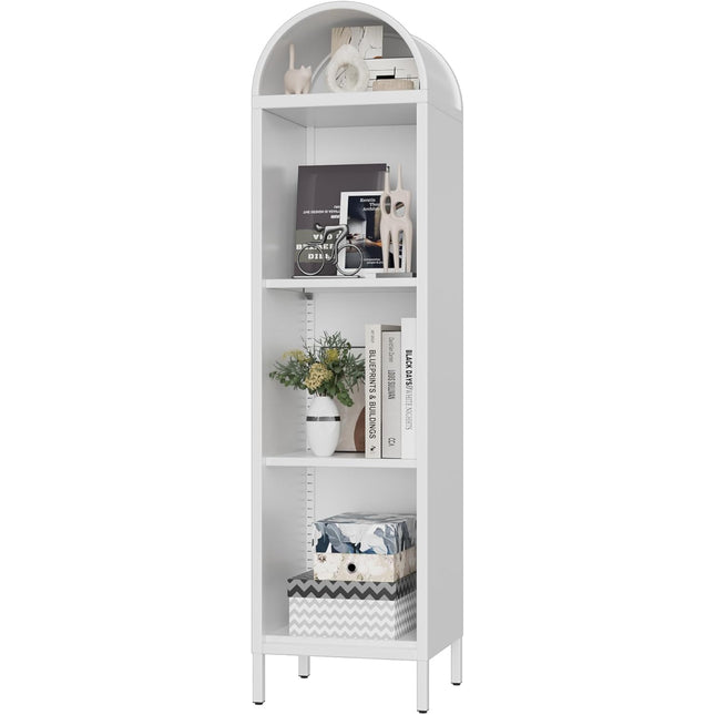 Arched Metal Display Bookcase with Glass Doors – Modern Storage Cabinet with Adjustable Shelves