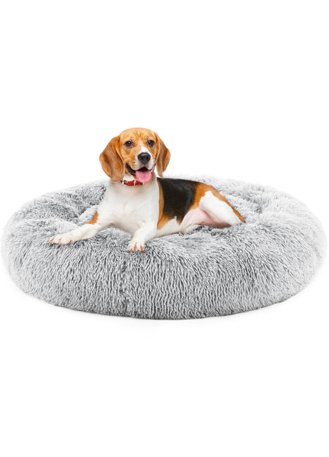 Fluffy Plush Pet Bed Round Anti-Slip Faux Fur Cat Dog Bed Washable Calming Bed