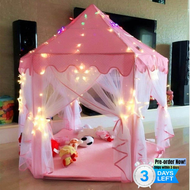BE2-Outdoor Indoor Portable Folding Princess Castle Tent Kids Children Funny Play Fairy House Kids Play Tent(LED Star Lights) - Likeshoppe