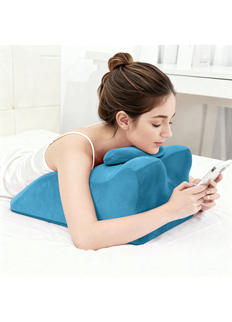 Ergonomic Memory Foam Leg & Lumbar Support Pillow – Multi-Functional Spinal Posture Bed Cushion with Velvet Cover (Blue)