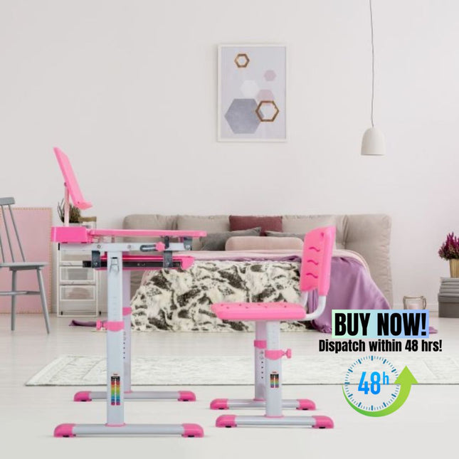 AV6- Kids Desks, Height Adjustable Children Desk and Chair Set,Childs School Student Sturdy Table,Bookstand Pink XH - Likeshoppe