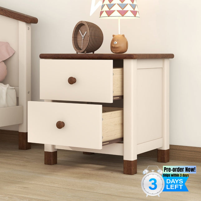 AW5- Wooden Nightstand with Two Drawers for Kids,End Table for Bedroom,Cream+Walnut - Likeshoppe