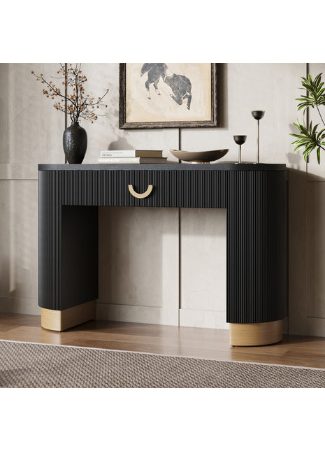 Likeshoppe Modern Console Table With Vertical Ribbed Design, Compact Storage With Functional Drawer