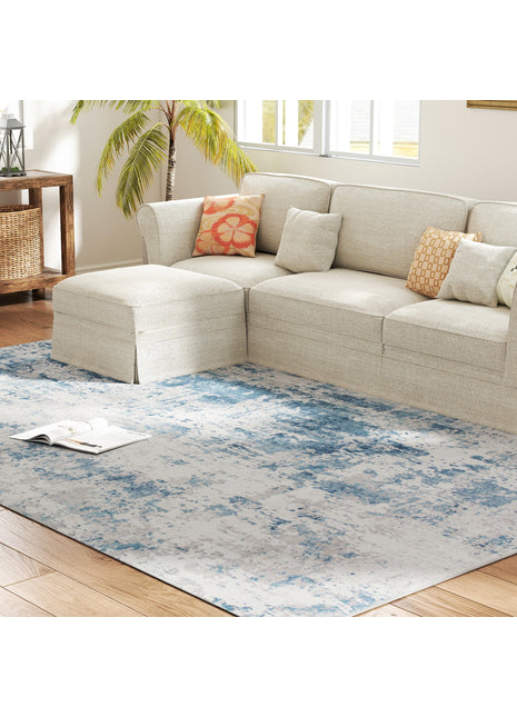 8x10 Washable Area Rug Non-Slip – Modern Abstract Chenille Carpet for Living Room Bedroom Blue