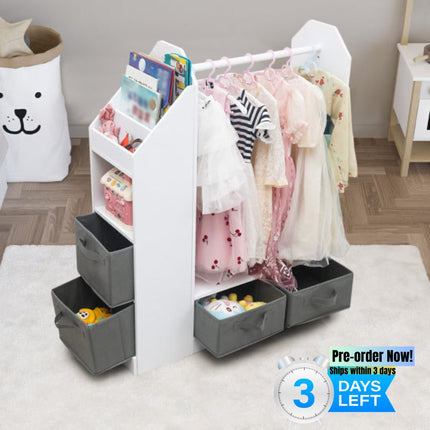 AX2- Kids Costume Organizer, Costume Rack, Kids Armoire, Open Hanging Armoire Closet with Mirror-WHITE - Likeshoppe