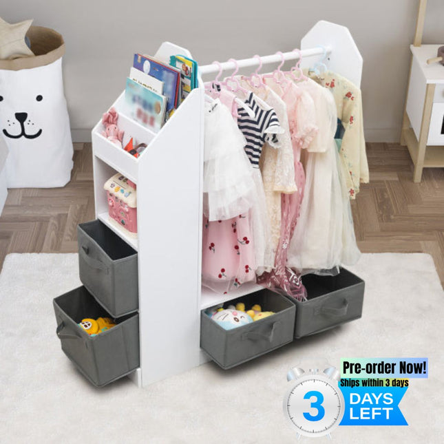 AX2- Kids Costume Organizer, Costume Rack, Kids Armoire, Open Hanging Armoire Closet with Mirror-WHITE - Likeshoppe