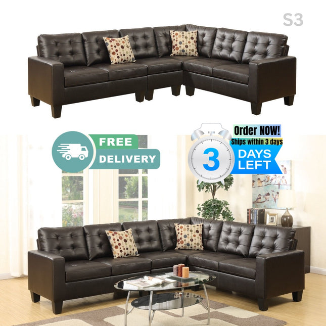 S3-Modular Sectional Espresso Faux Leather 4pcs Sectional Sofa LAF And RAF Loveseats Corner Wedge Armless Chair Tufted Cushion Couch - Likeshoppe