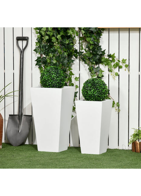 Likeshoppe White Outdoor Planter Set of 2 – Modern Concrete Style Flower Pots for Patio, Balcony & Garden