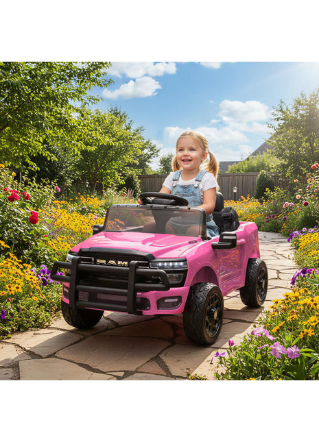 12V Kids Ride on Car, Licensed Dodge RAM 3500 Ride on Toys with Dual Motors, Remote Control for Toddlers, Pink