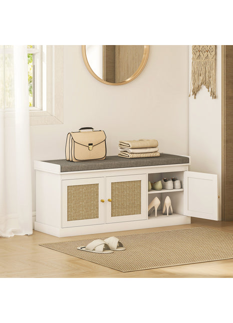 Likeshoppe Rattan Shoe Storage Bench with Cushion – Entryway Shoe Organizer Seat for Hallway