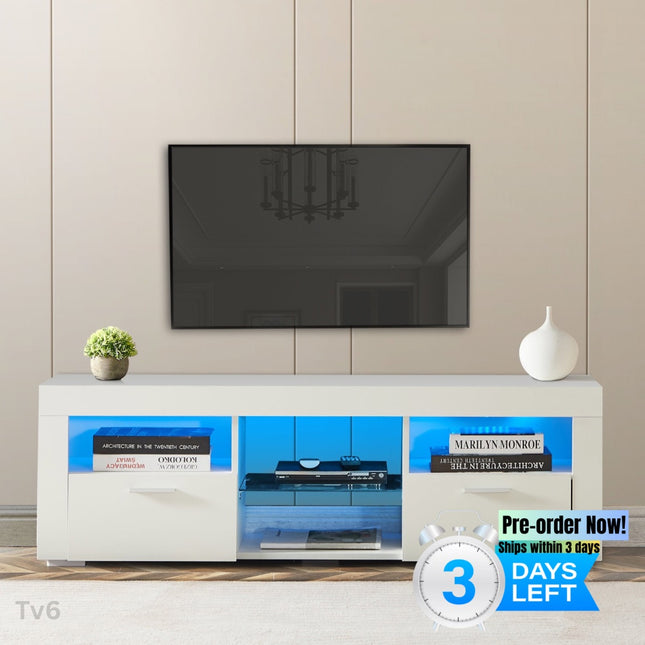 TV6- White morden TV Stand with LED Lights,high glossy front TV Cabinet,can be assembled in Lounge Room, Living Room or Bedroom,color:WHITE - Likeshoppe