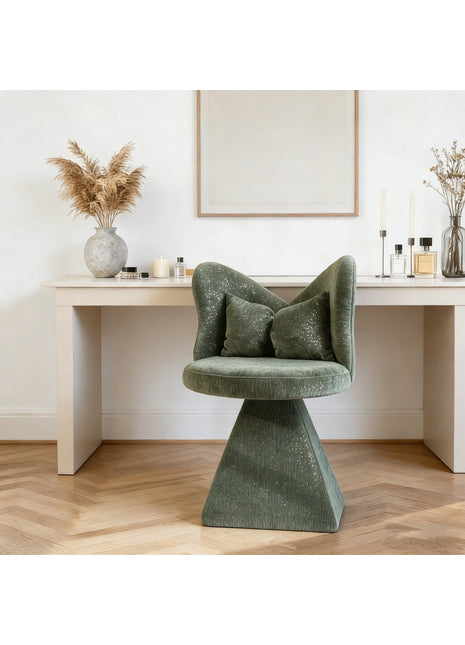 Swivel Vanity Chair with Butterfly Back – Chenille Velvet Makeup Stool Accent Chair for Bedroom & Dining Room