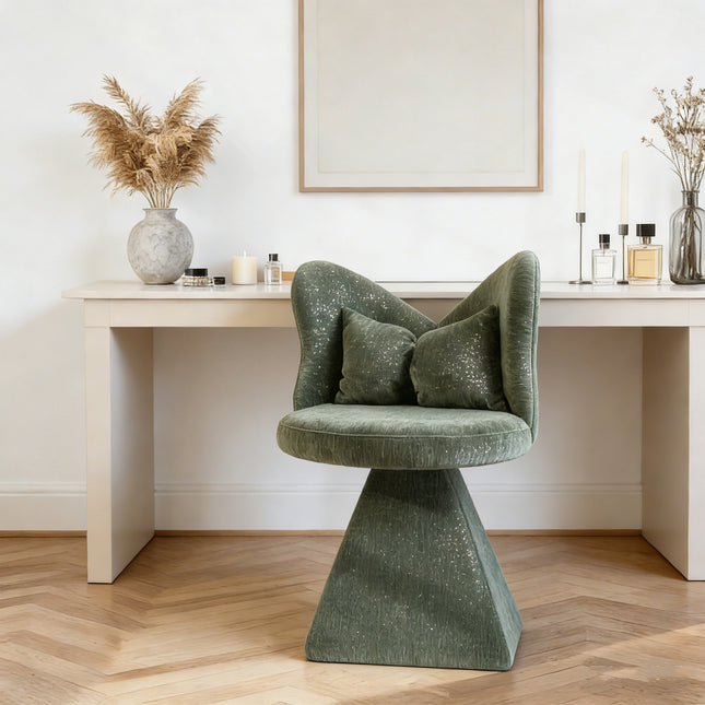 Swivel Vanity Chair with Butterfly Back – Chenille Velvet Makeup Stool Accent Chair for Bedroom & Dining Room