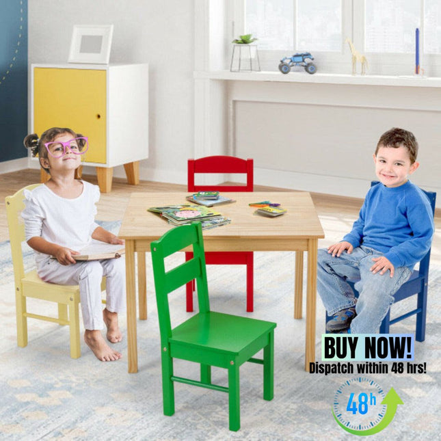BM6- Kids 5 Pieces Table and Chair Set Wooden Children Activity Playroom Furniture Gift - Likeshoppe