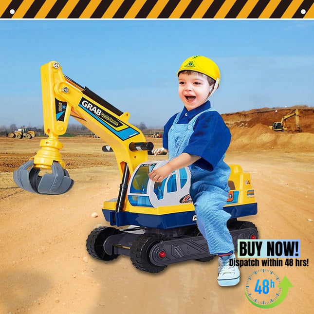 BH26- Outdoor Kids Ride On Excavator Pretend Play Construction Truck w/ Safety Helmet - Likeshoppe