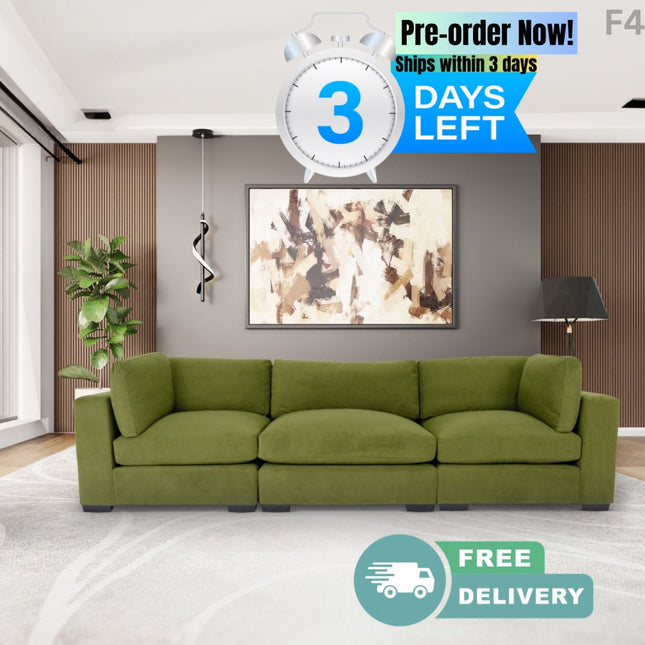 F4- Forest Green Sofa for Living Room, Modern 3-Seater Sofas Couches for Bedroom, Office, and Apartment with Solid Wood Frame (Polyester) - Likeshoppe