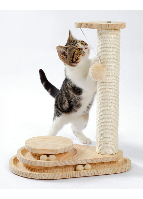 Interactive Cat Scratching Board with Ball Track Toy – Indoor Cat Activity Center with Groomer