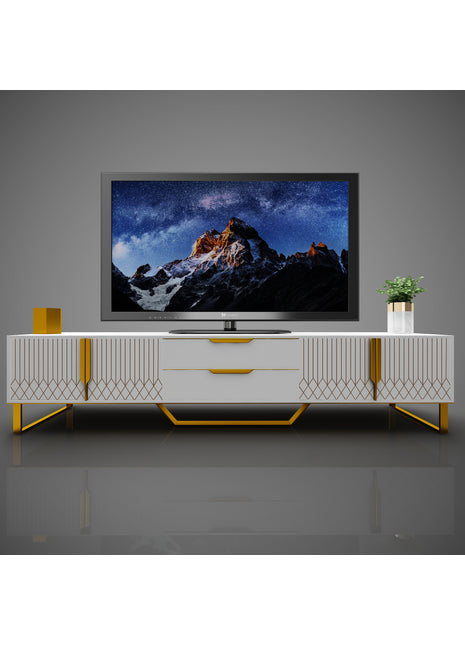 70.8 Inch Carved TV Stand with Storage Cabinets – Modern Entertainment Center for TVs Up to 75"