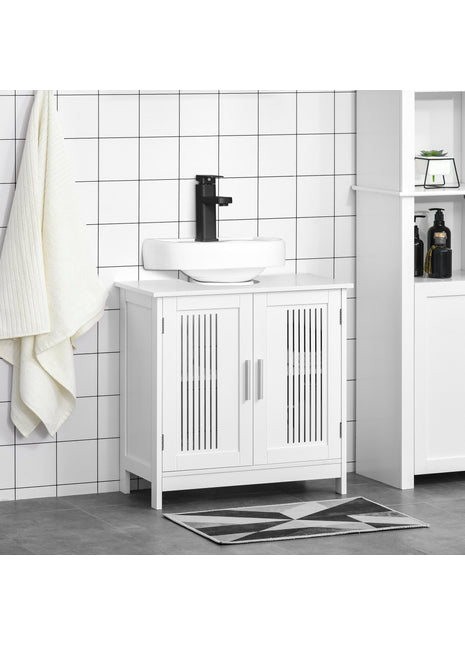 Bathroom Under Sink Cabinet – White Pedestal Sink Storage Cabinet with Adjustable Shelf