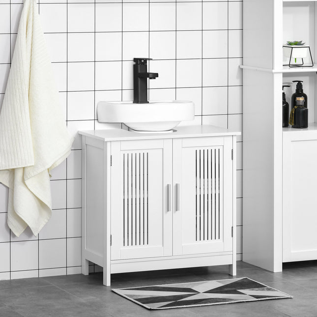 Bathroom Under Sink Cabinet – White Pedestal Sink Storage Cabinet with Adjustable Shelf