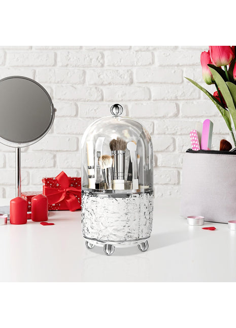 Likeshoppe Rotating Makeup Brush Holder Organizer – Large Capacity Dustproof Cosmetic Storage for Vanity & Bathroom-lsb