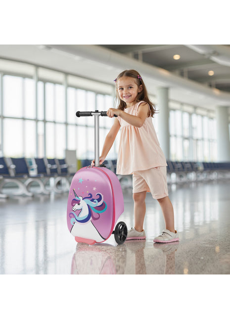 20" Kids Ride-On Scooter Luggage with Flash Wheels – Purple