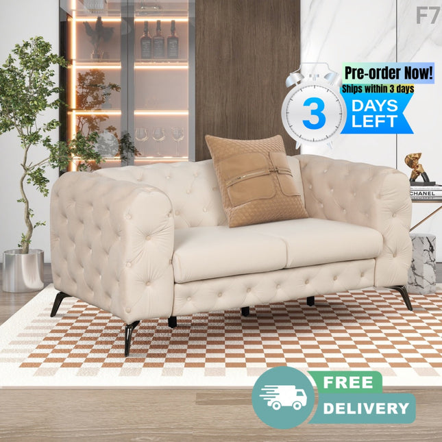 F7- 63" Velvet Upholstered Loveseat Sofa,Modern Loveseat Sofa with Button Tufted Back,2-Person Loveseat Sofa Couch for Living Room,Bedroom,or Small Space,Beige - Likeshoppe