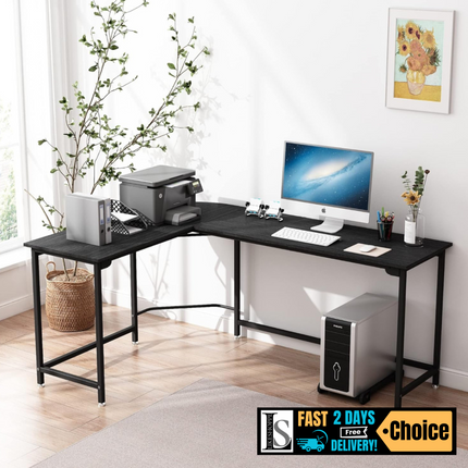 66 Inch L-Shaped Corner Computer Desk, Home Office Desk, Large Space Gaming Desk, Studying Writing Table Workstation, Gray/Black - Likeshoppe