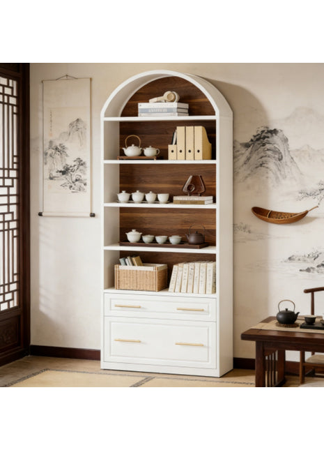 Likeshoppe Modern Arched Bookshelf with Drawer & File Cabinet