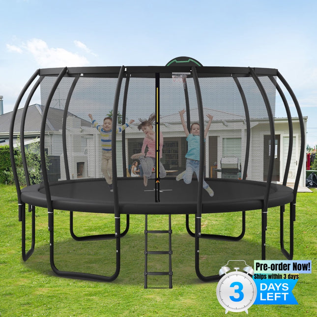 BA14- 15FT Trampoline for Kids with Upgraded ArcPole and Composite TopLoop for Safety Enclosure, Plus Basketball Board and 12 Ground Stakes, Outdoor Recreational Playset Balance Physical Training Trampoline - Likeshoppe