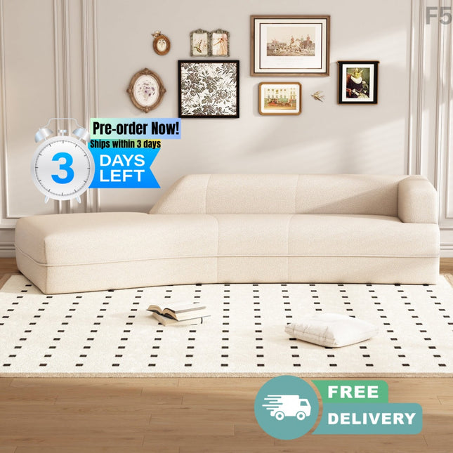 F5- 109.4" Curved Chaise Lounge Modern Indoor Sofa Couch for Living Room, Beige - Likeshoppe