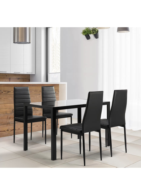 Likeshoppe 5 Pieces Dining Table Set Kitchen Tempered Glass Dining Table 4 Faux Leather Chairs