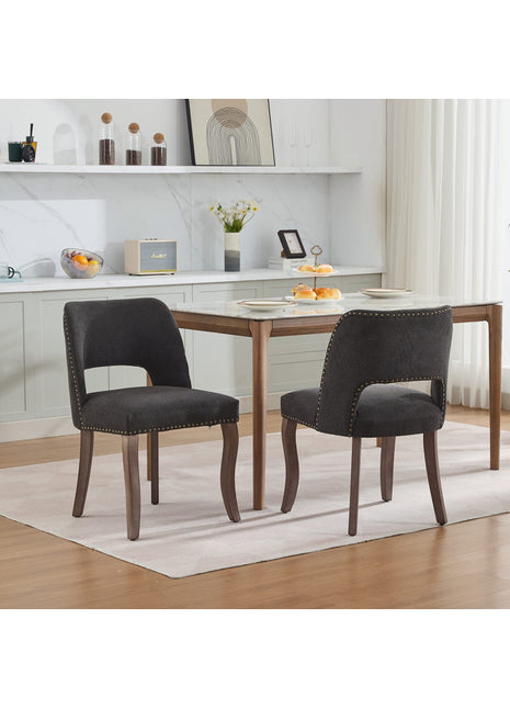 Likeshoppe Wooden Dining Chairs Set Of 2, Modern Fabric Upholstered Dining Room Chair Kitchen Chairs, Farmhouse Dinner Chair For Kitchen Dining Room, Black