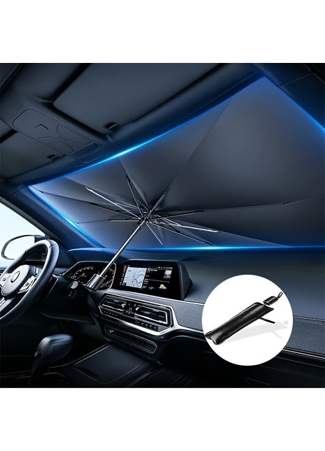 UPF50+ Car Windshield Sunshade Umbrella – Foldable Heat Blocking UV Protection Sun Shade for Front Window (Universal Fit)