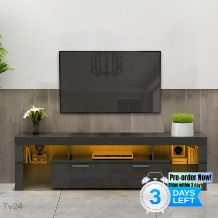 TV24- Black morden TV Stand with LED Lights; high glossy front TV Cabinet; can be assembled in Lounge Room; Living Room or Bedroom; color:black - Likeshoppe