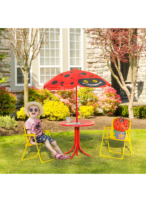 Kids Outdoor Table and Chair Set with Umbrella – Ladybug 4-Piece Patio Furniture Set for Backyard Ages 3–6