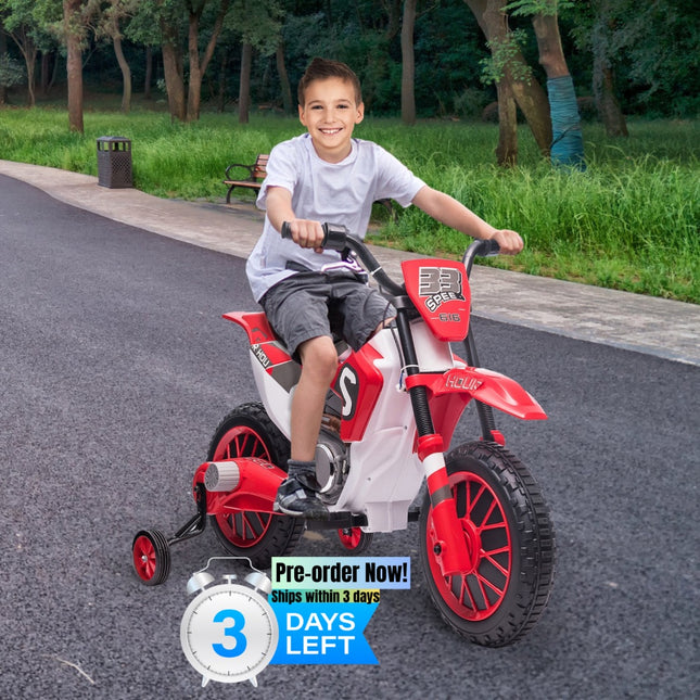 BH8- 12V Kids Ride on Toy Motorcycle, Electric Motor Toy Bike with Training Wheels for Kids 3-6, Red - Likeshoppe