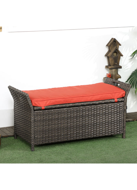 Outdoor Rattan Storage Bench with Cushion – Wicker Patio Storage Seat for Garden, Deck & Poolside