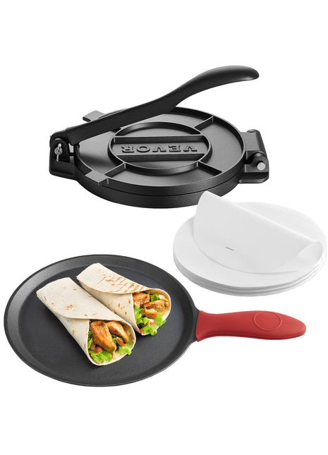 Likeshoppe Choice-Cast Iron Tortilla Press with 10.5" Non-Stick Pan – 8" Manual Roti & Flatbread Maker