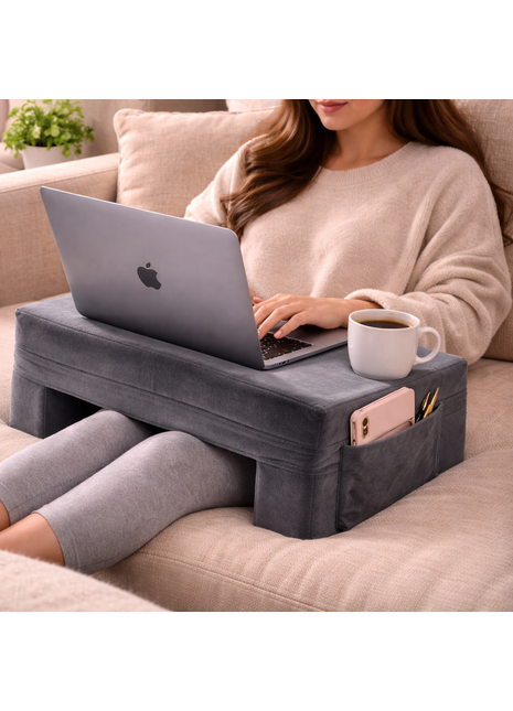Likeshoppe Ergonomic Lap Desk Cushion with Memory Foam – Fleece Laptop Desk with Storage Pockets & 24x11 Workspace