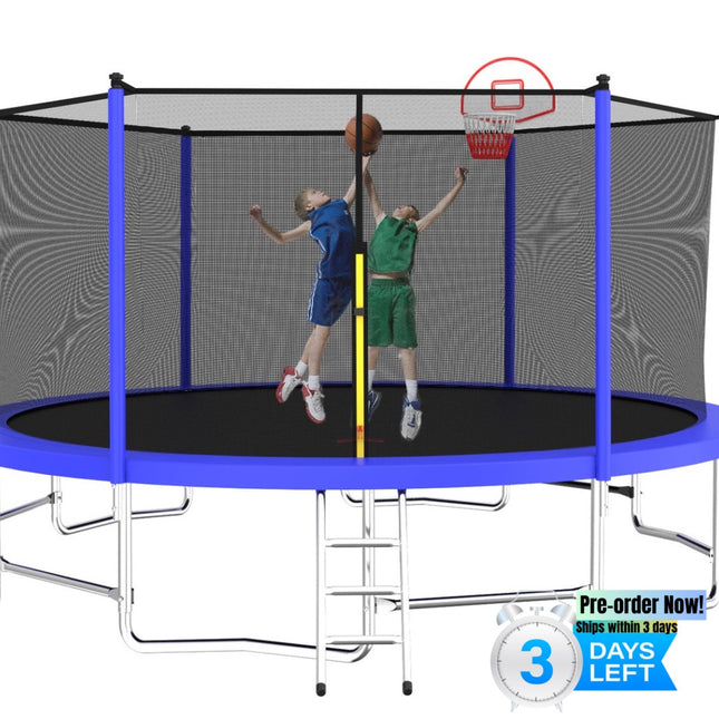 BA12- 16FT Trampoline with Balance Bar & Basketball Hoop&Ball, 1.5MM Thickened Recreational Trampoline for Adults & Kids, ASTM Approved Reinforced Type Outdoor Trampoline with Enclosure Net - Likeshoppe