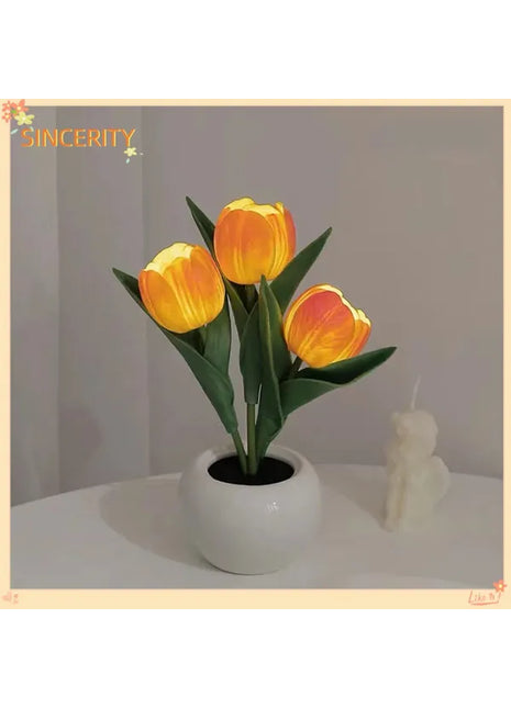 LED Tulip Table Lamp USB Rechargeable – Flower Vase Decorative Night Light with Adjustable Brightness