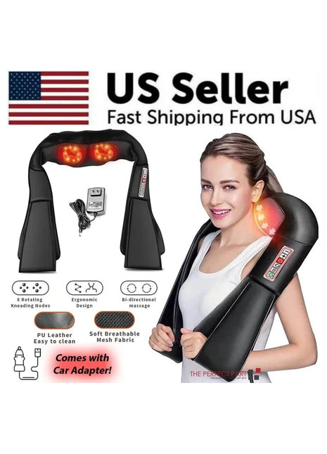 Likeshoppe Shiatsu Back Neck And Shoulder Massager With Heat Deep Tissue 3D Kneading Pillow